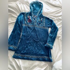 Vintage Embroidered Blue Women's Hoodie